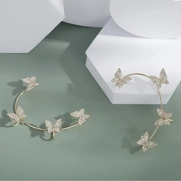 CZ Diamond Butterfly Gold Plated Ear Cuff Earrings‎ Climbers LAST PAIR - Picture 10 of 12